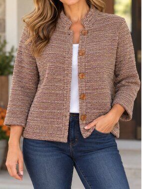 Vintage Lynn Yarrington Designer Handwoven Tweed Blazer Jacket Business Casual S